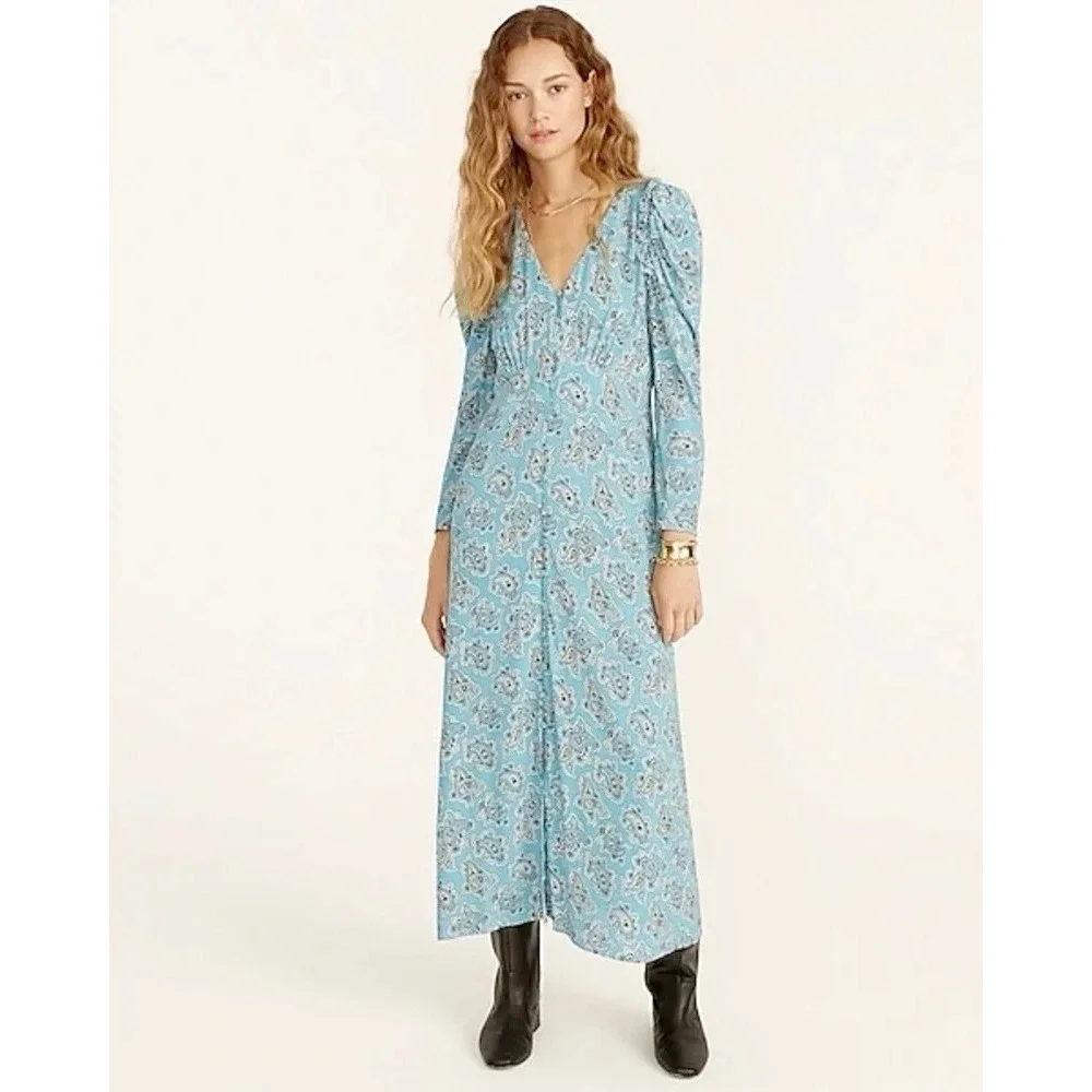 NWT J. Crew Drapey Puff Sleeve Dress Paisley‎ Bunch Romantic Spring Cottagecore